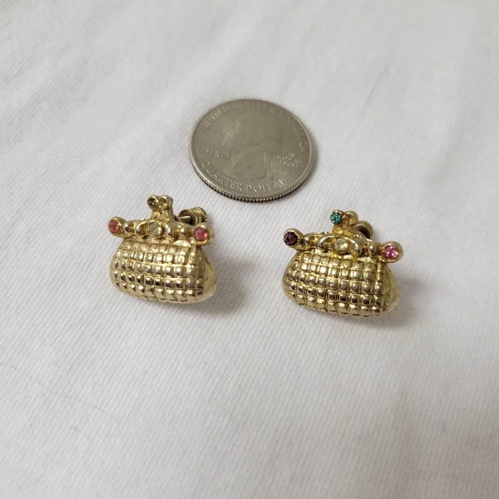 Vintage purse screw back earrings signed 1950s